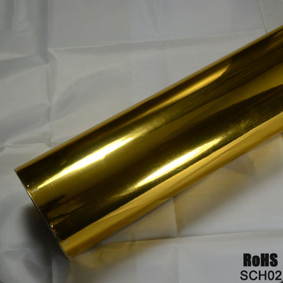 High Gloss Gold Chrome Car Vinyl Wrap Air Release Slideable 140gsm